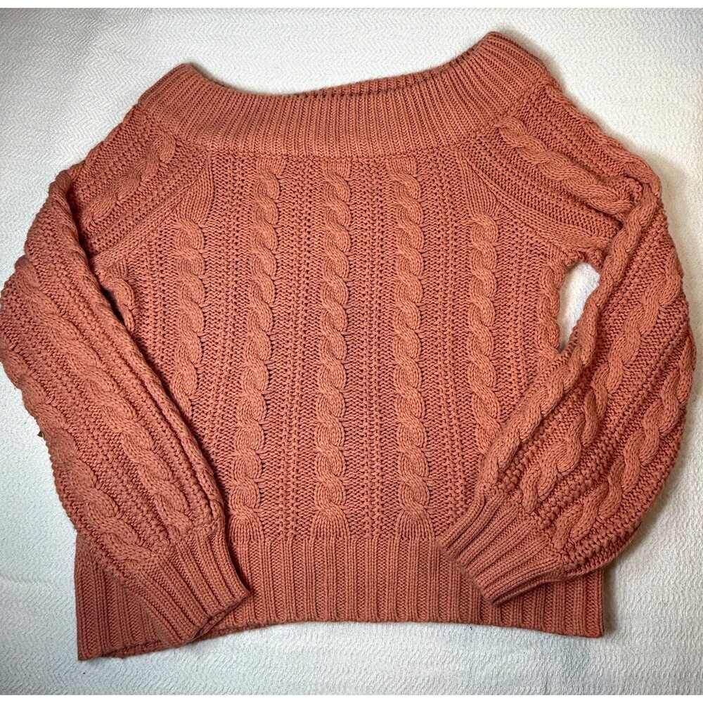 Ophelia Roe Crew Neck Cable Knit Pullover Sweater Pink Solid Long Sleeve L